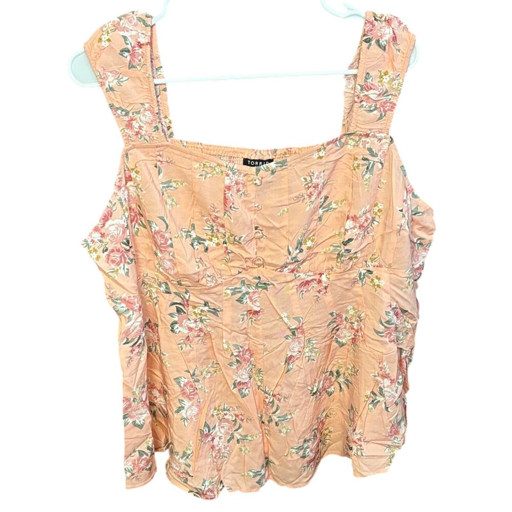 Torrid Floral Smocked Tank Top Peach Sleeveless Blouse Size 1